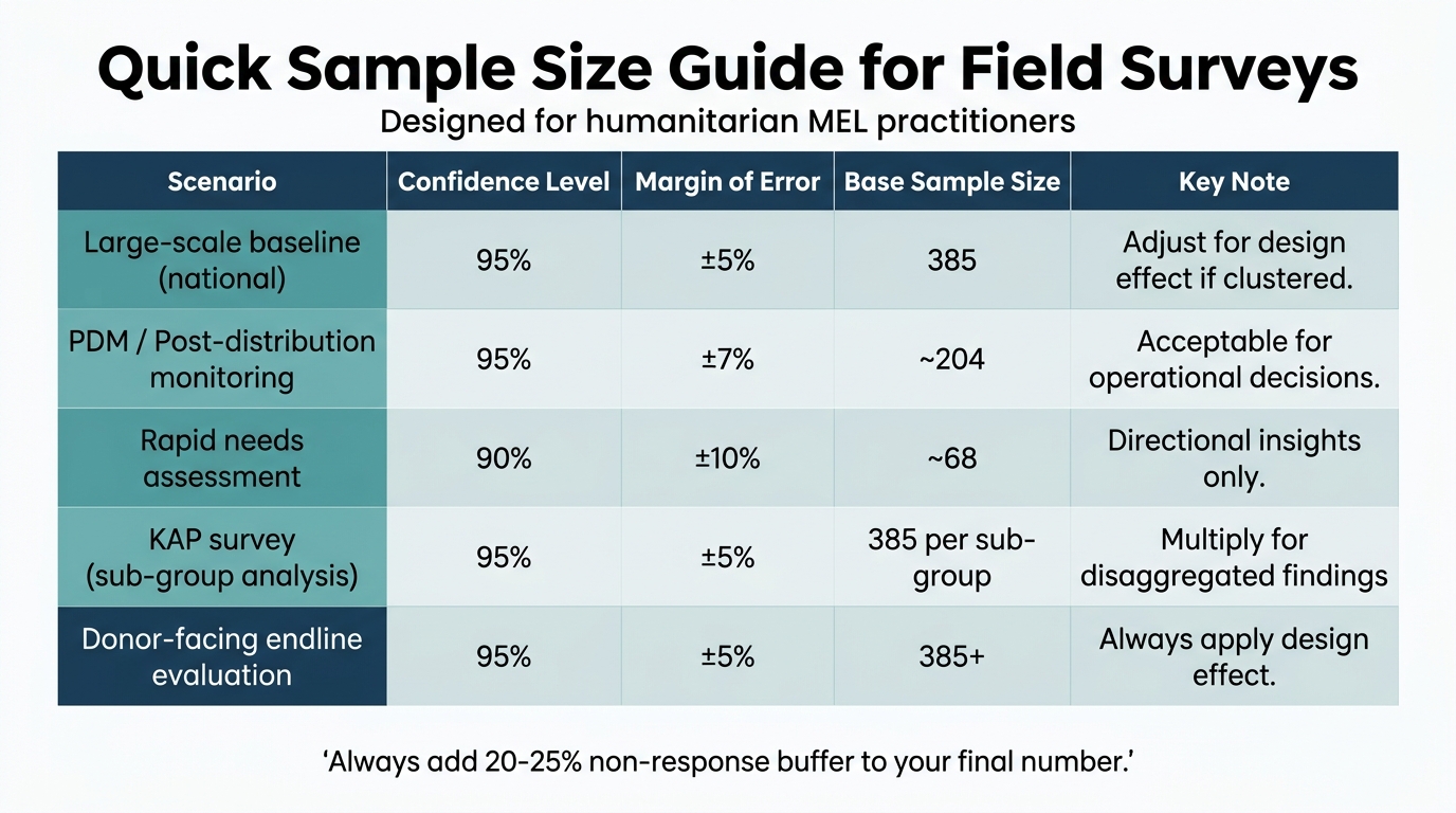 Sample Size Decision Table for Common Field Survey Scenarios